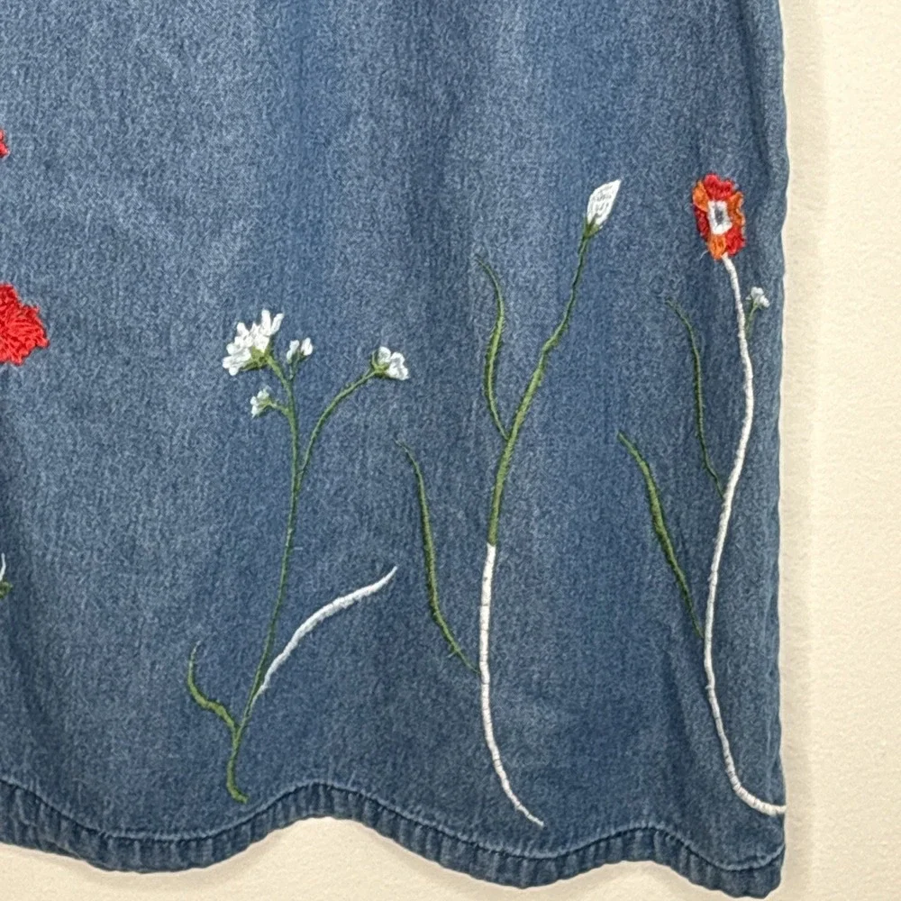 Country Store Modest Dress Women's Large Embroidered Denim Cottagecore Trad Farm - Picture 6 of 10